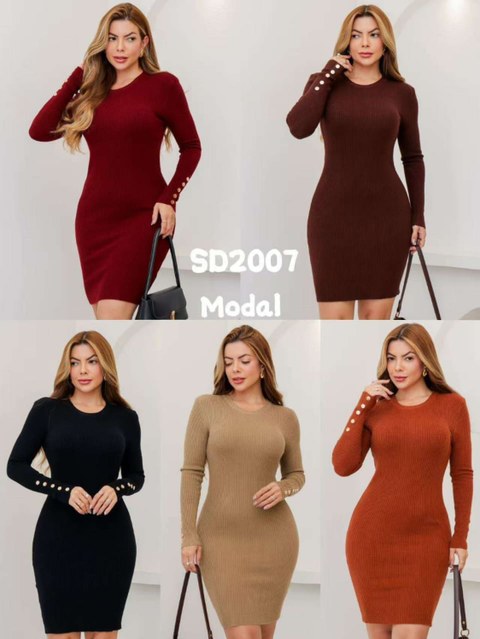 Vestido de modal de manga longa de botão importado