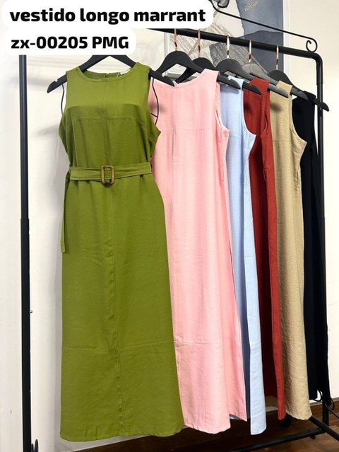 zx-00205 vestido longo de marrant com cinto