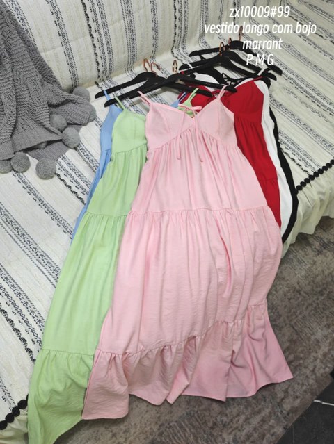 zx10009#99vestido longo de alça com bojo de marrant de natal