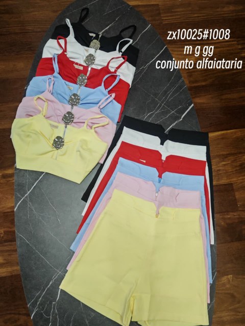 Conjunto alfaiataria blusa tomara que caia com short saia