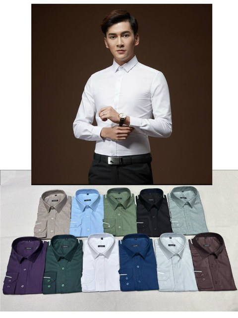 Camisa Social Masculina Manga Longa Slim Fit，