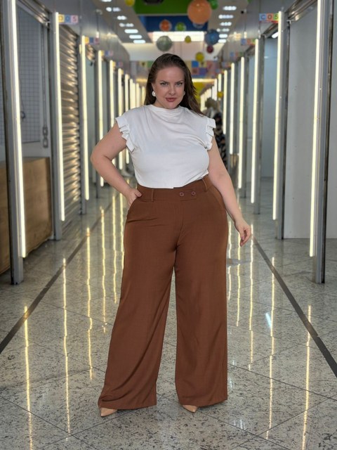 Calça Karol,  pantalona social tecido Marrante