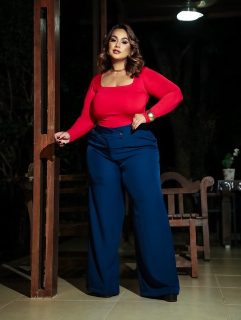 Calça Karol,  pantalona social tecido Marrante