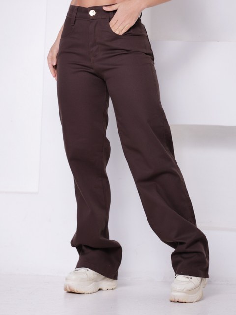 Calça jeans wide marrom cintura alta