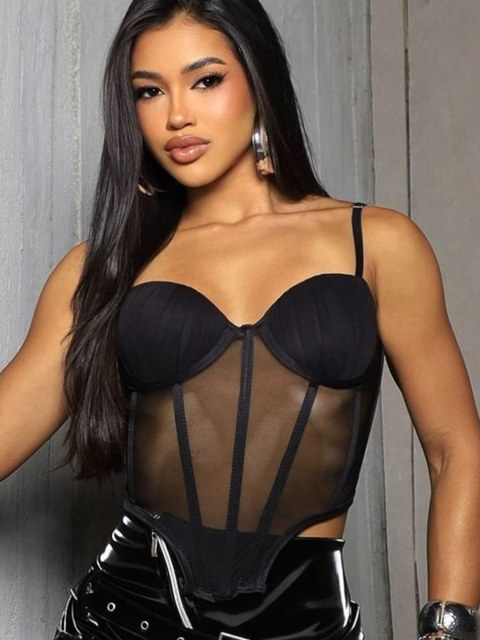 Cropped Corselete Barbatana De Tule Com Alça