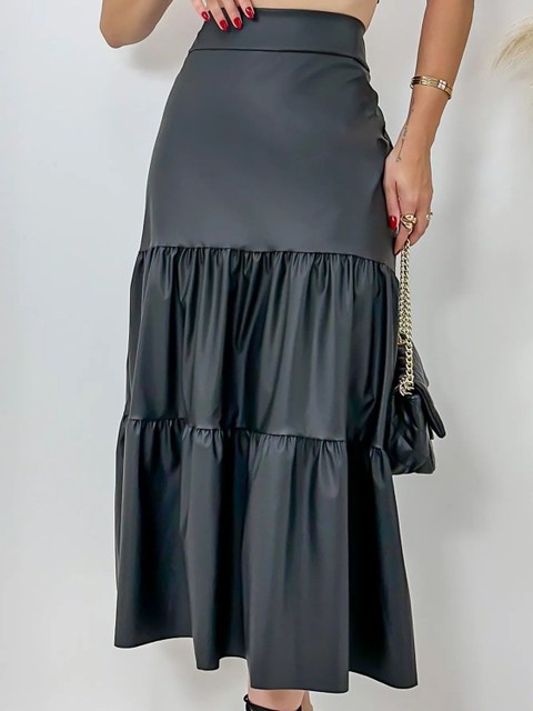 Saia Midi de Couro 3 tres Marias Casual Elegante