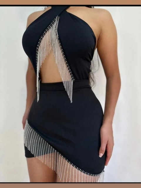Conjunto De Franja body transpassado e saia Festa