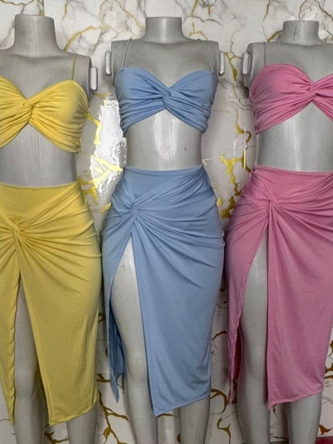 Conjunto Feminino Suplex Top Cropped Saia Midi E Calcinha