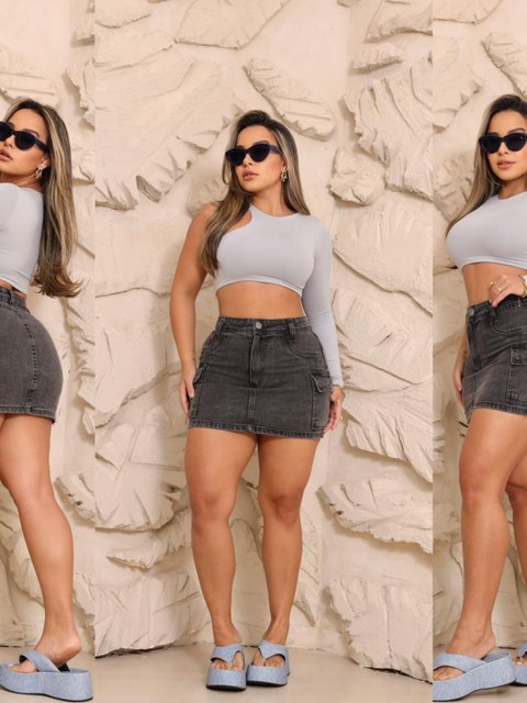 Saia jeans feminina grafite
