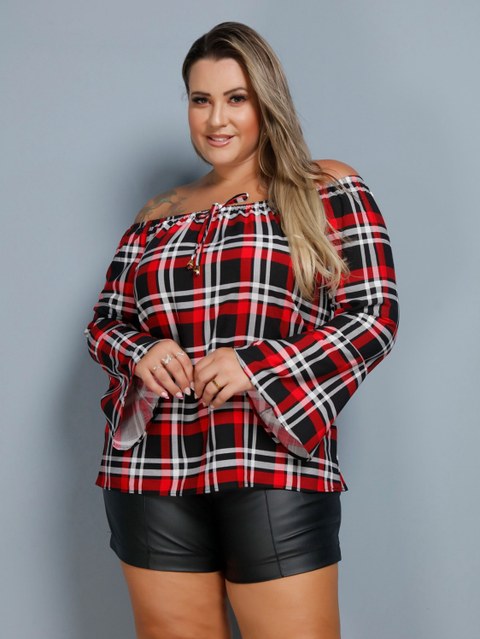 Camisa Xadrez Feminina Blusa Plus Size Ciganinha