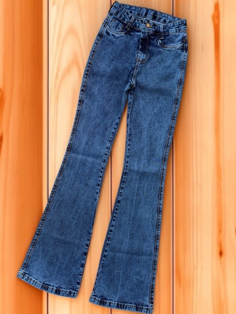Calca Flare feminina jeans com lycra marmorizado