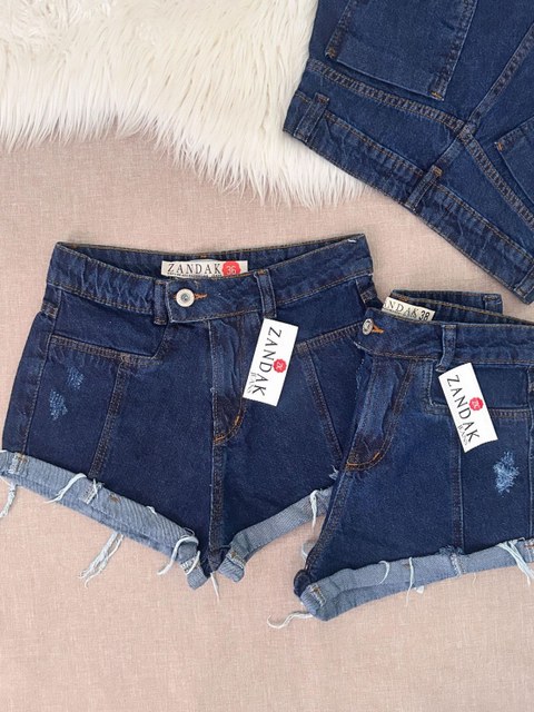 Short jeans escura barra dobrado