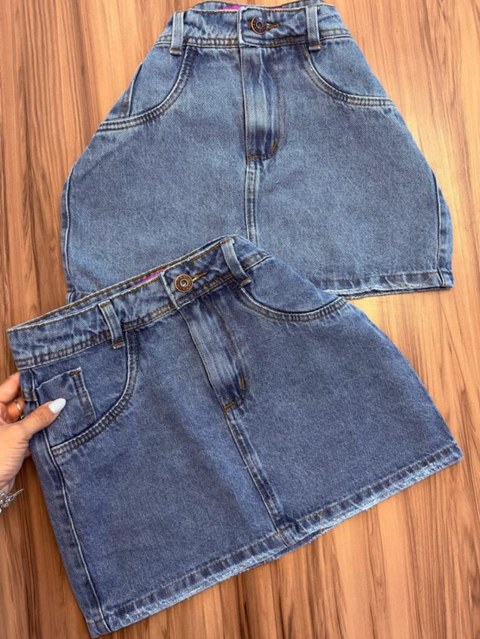 Saia jeans feminina escura lisa
