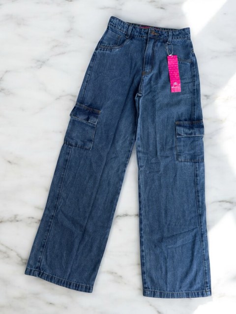Calca cargo feminina jeans escura