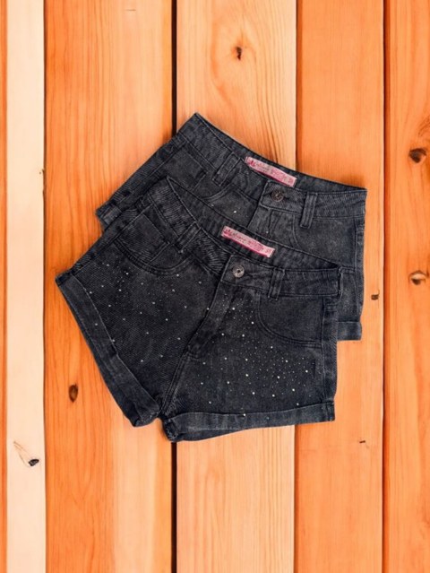 Short jeans feminino grafite com brilho