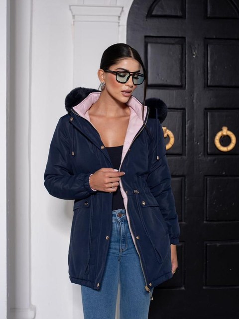 Sobretudo nylon dupla face feminina