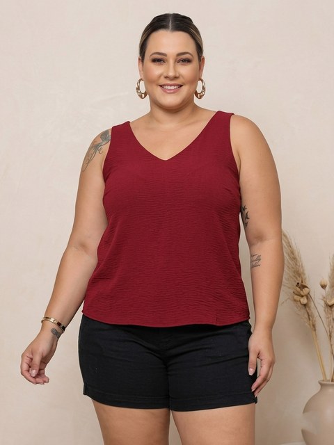(Blusa Decote V Liso Plus Size)**