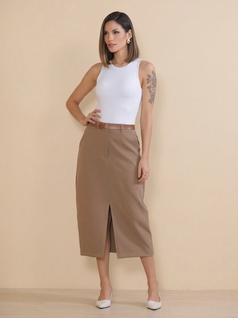 (Saia Midi CINTO Alfaiataria Feminina)**