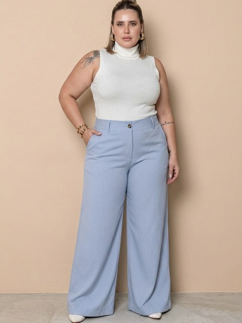 (Calça Longa Linho Plus Size Feminina ) **