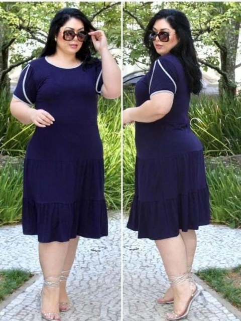 Vestido manga viés soltinho plus size