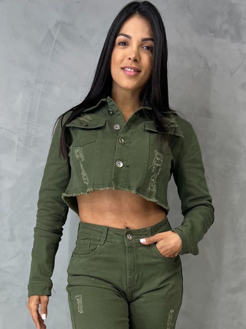 Jaqueta Feminina Crooped Verde Militar