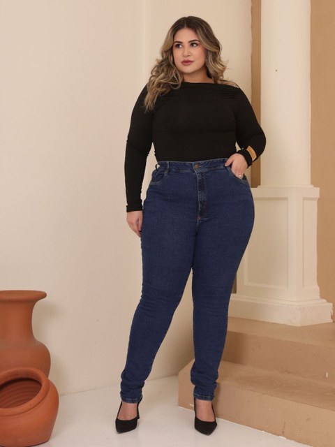 Calça Jeans Feminina Cós Alto Empina Bumbum Plus Size