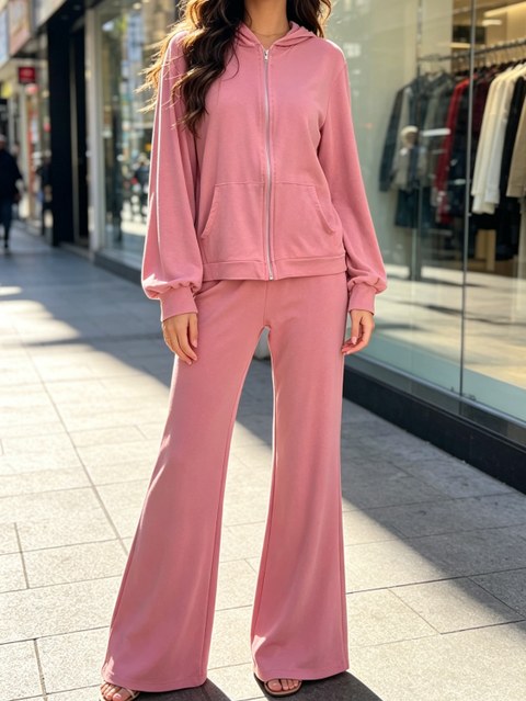 Conjunto moretinho casaco com zip e pantalona