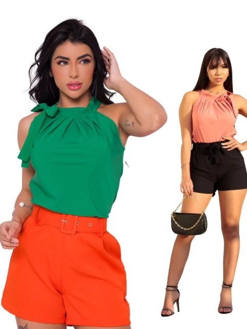 Blusa gola laço amarração