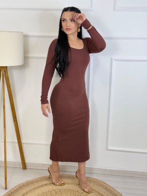Vestido manga longa canelado Anaruga