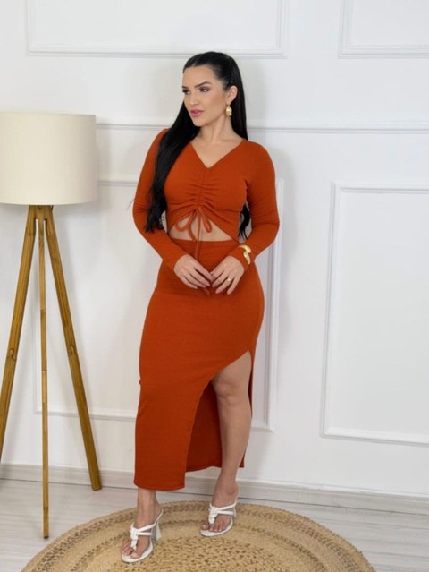 Vestido manga longa canelado Anaruga