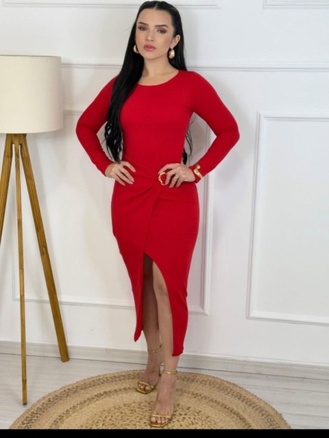 Vestido manga longa canelado Anaruga