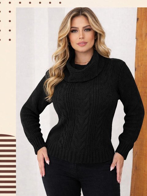 Blusa Tricô Gola Boba Premium com Tranças Elegantes