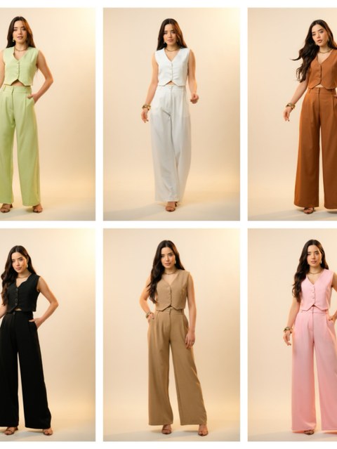 Conjunto de Twil colete e calca  detalhe de botões forrado