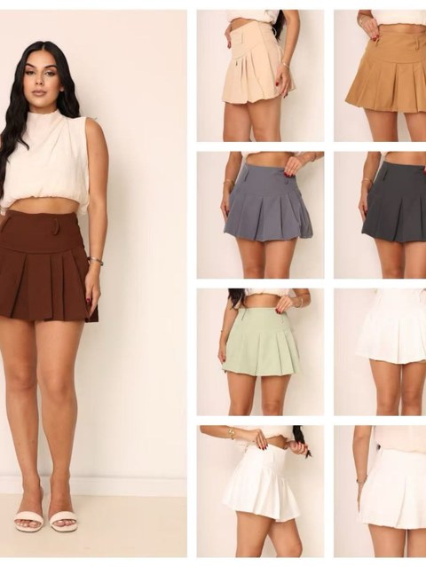 SHORT SAIA PLISSADO BABADO DE ALFAIATARIA