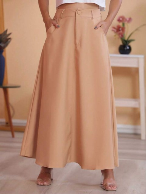 Elegância Atemporal! Saia Longa A-Line Monocromática em Alfaiataria, com Bolsos Laterais e Detalhes em Zíper e Botão - Uma Peça Longa de Luxo e Versatilidade!