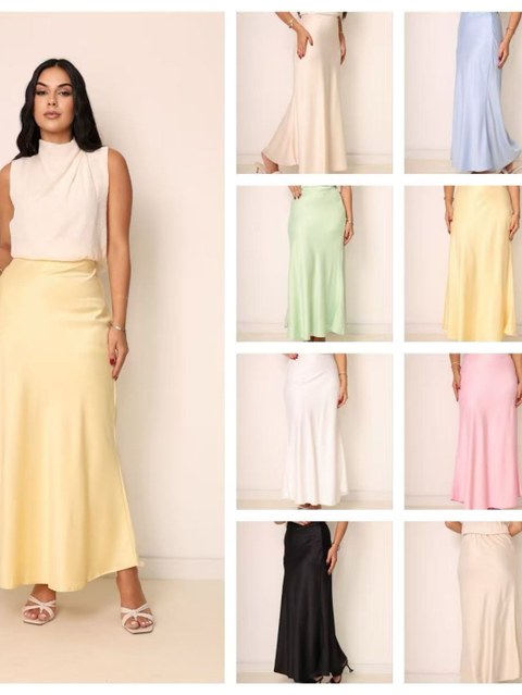 Saia em Cetim Midi com Elástico