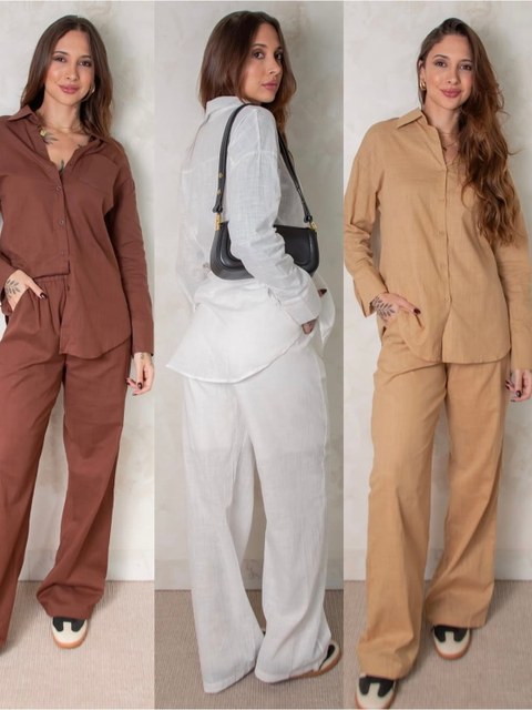 conjunto Linho importado femininas modas（calça+forro）LD8410