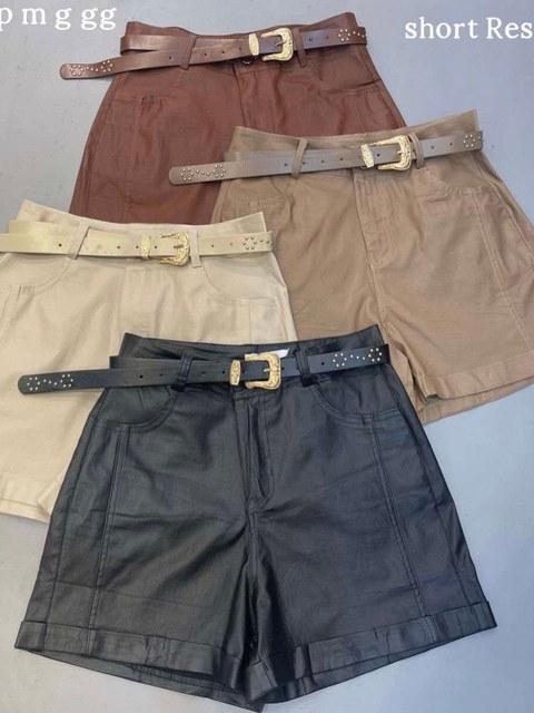 short Resinada com cinto femininas modas importado CA1649