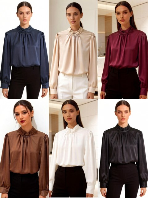 camisa cetim gola Alrto importado femininas modas T43238