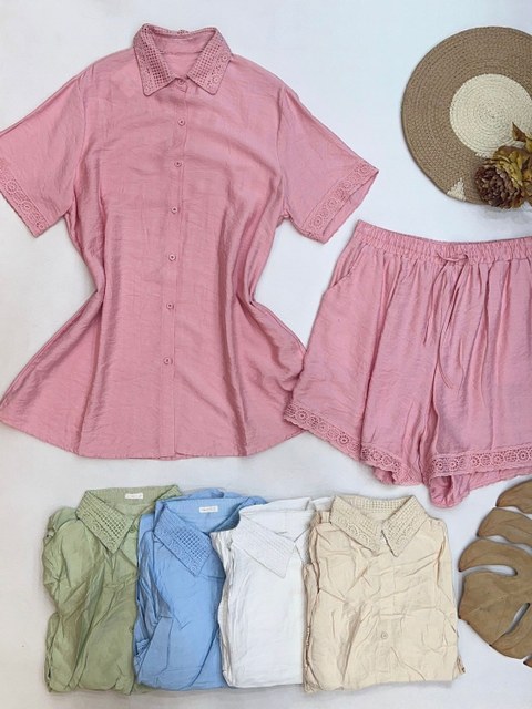Plusai conjunto bordado Linho importado femininas LF15561P
