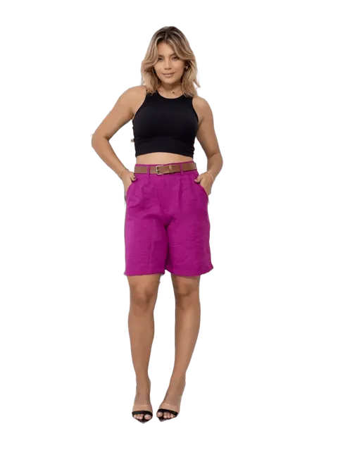 Bermuda Social Feminina em Duna com Cinto e Bolsos -SH-0015