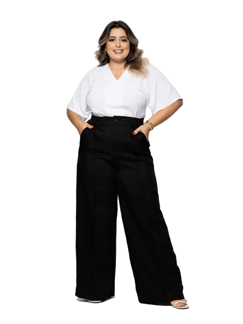 Calça Plus Size Feminina Pantalona com cós de elástico clpl-005
