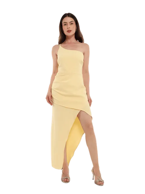 vestido social manga nula com fenda ves-0024