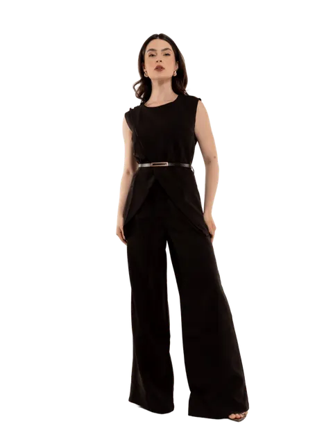 CONJUNTO MAX colete abertura frontal com botões lateral e calça CON-0056