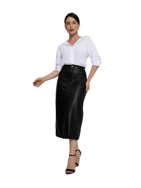 Saia Feminino de Couro Sintético com Fenda Frontal SAI-0010