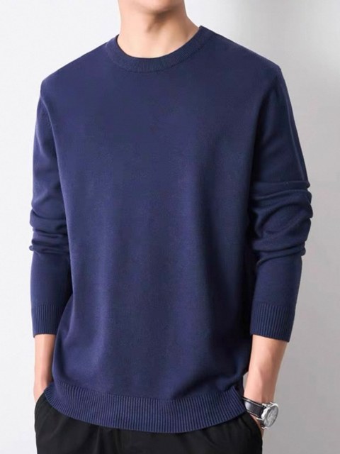 YJX MODAS Inverno Suéter Masculino  Importado Tricot de Frio Gola Redonda Manga Longa Cor Sólida 5 Cores