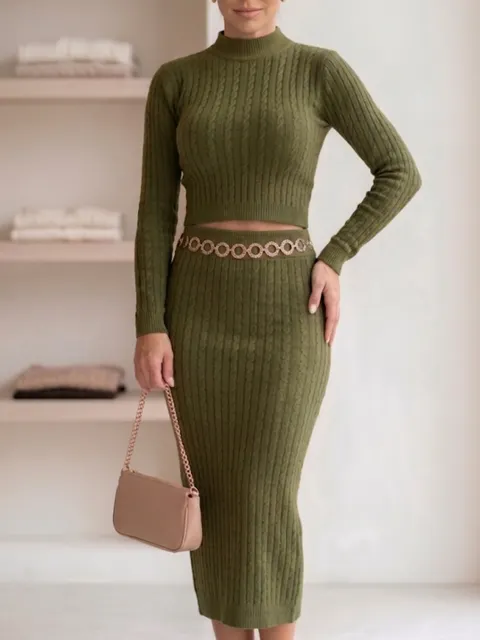 Conjunto saia Midi trança tricô modal.