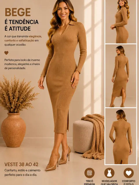 Vestido MIDI gola tricô modal.