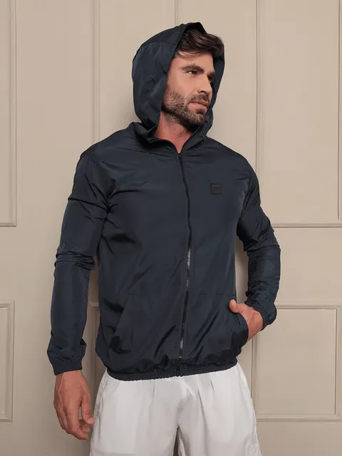 Jaqueta Corta Vento Masculina Fitness Esportiva Com Capuz