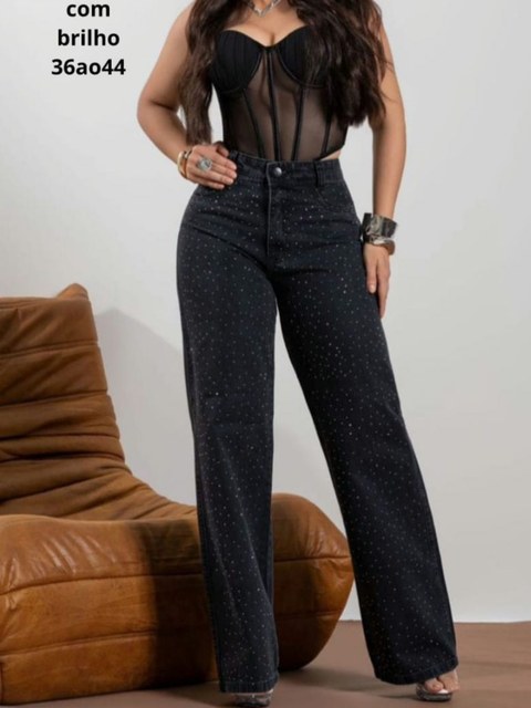 Wide Leg Preta Com Brilho